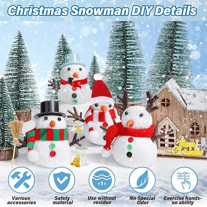 100pcs Snowman Craft, Build a Snowman Kit Indoor Decor, Snowman Kit DIY Christmas Ornaments, Creative Air Dry Modeling Clay Bulk, Xmas School Family Party Activities Snowman Making Set