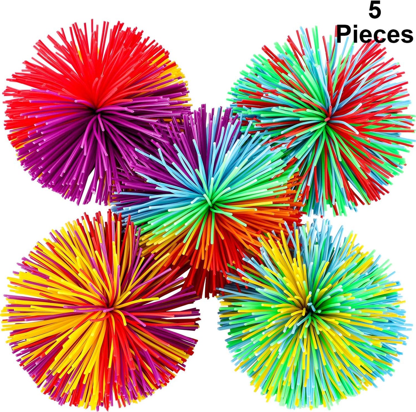 5 Pieces Monkey Stringy Balls Sensory Fidget Stringy Balls Soft Rainbow Pom Bouncy Stress Balls with Storage Bag, Multicolor (2.75 Inch 5 Pieces)
