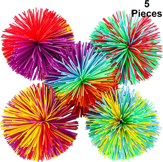 5 Pieces Monkey Stringy Balls Sensory Fidget Stringy Balls Soft Rainbow Pom Bouncy Stress Balls with Storage Bag, Multicolor (2.75 Inch 5 Pieces)