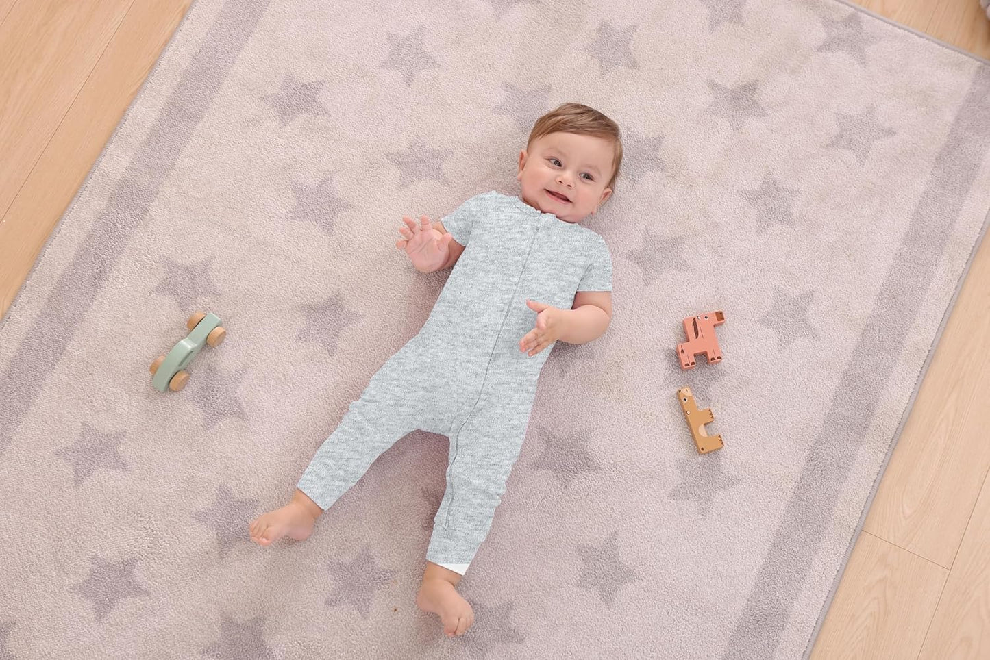 GUISBY Footless Short Sleeve Baby Pajamas with Zipper Cotton Infant Sleepwear