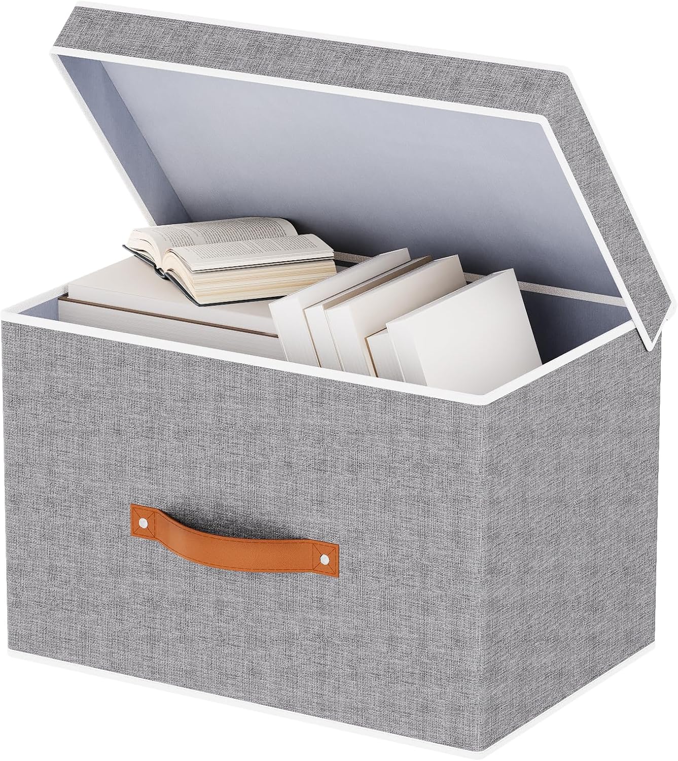 Fabric Storage Bins with Lids, Linen Foldable Clothes Boxes, Closet Organizer Containers with Double Handles, Baskets for Bedroom, Grey, 1 Pack, 13 x 9.1 x 7.9 Inch