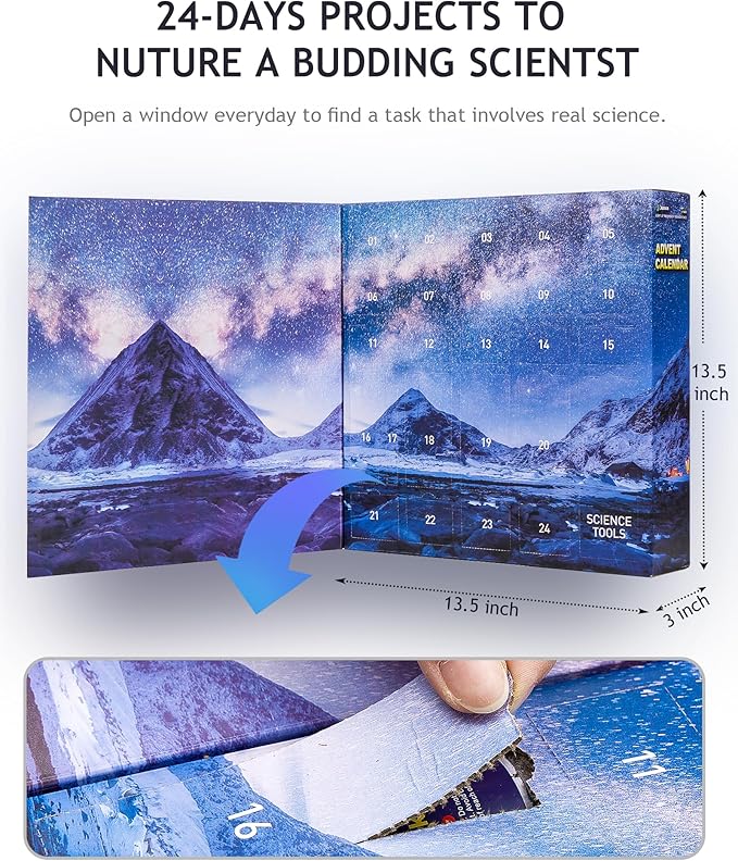 Japace Science Advent Calendar 2025 for Girls Boys, Christmas Gifts for Kids Age 4-6-8-12, Science Kits with 24 Cool Experiments, Christmas Countdown Calendar, STEM Projects for Kids Age 8-12