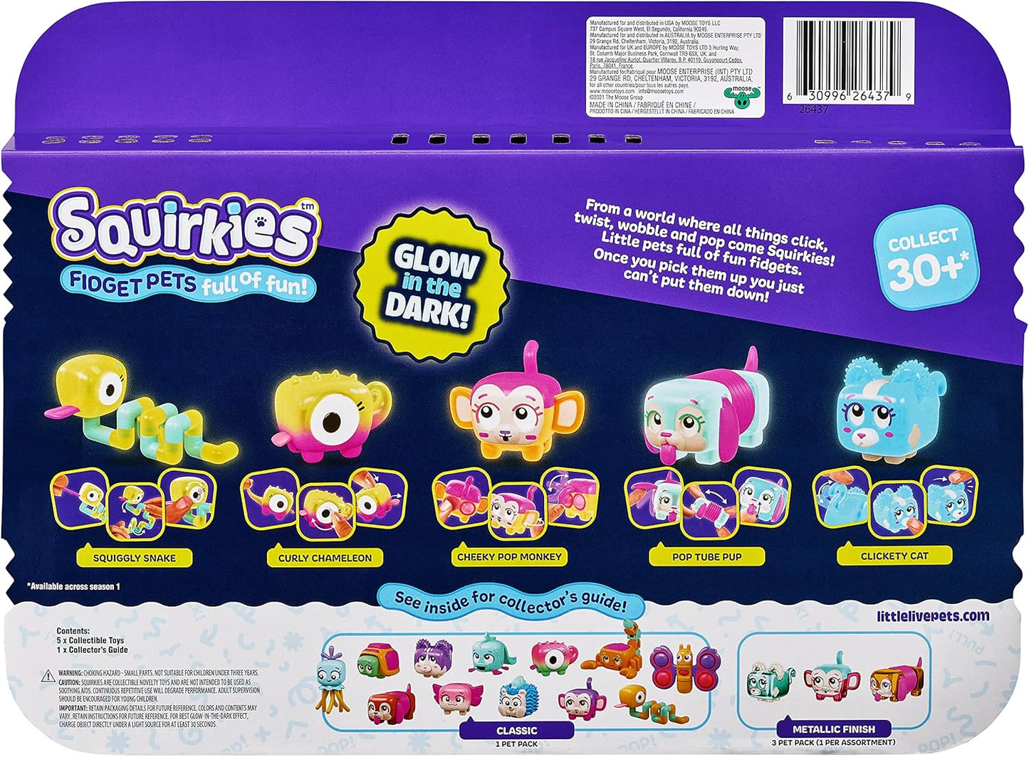 Little Live Pets - Squirkies: 5 Pack | Interactive Toys, Fidget Feature, Click, Flick, Tangle, Pop, 30+ to Collect, Multiple Fidget Points, for Kids Ages 5+.