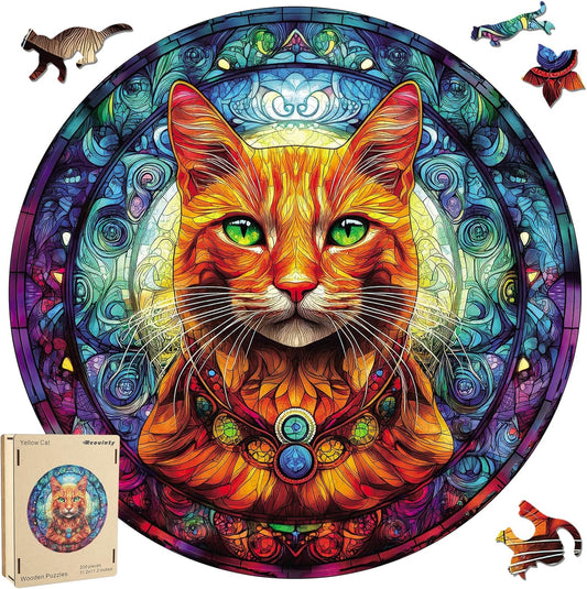 Cool Wooden Puzzle for Adults 500 Piece, Yellow Cat Wooden Jigsaw Puzzles, Beautiful Wooden Puzzle with Box Birthday Gifts for Adults and Kids Family Game(16.5 * 16.5in)