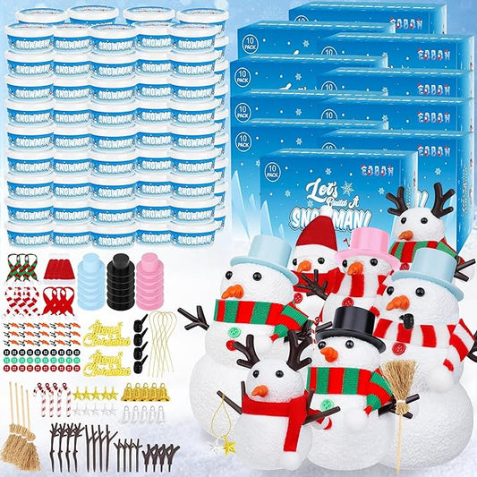 100pcs Snowman Craft, Build a Snowman Kit Indoor Decor, Snowman Kit DIY Christmas Ornaments, Creative Air Dry Modeling Clay Bulk, Xmas School Family Party Activities Snowman Making Set