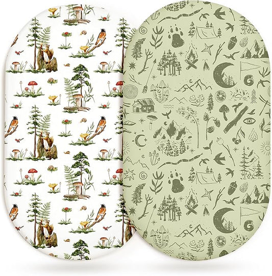 Bassinet Sheets for Baby Girls Boys 2 Pack, Fitted Baby Mattress Sheet for Rectangle, Oval, Hourglass Bassinet Mattress, Breathable Cozy & Universal Fit (Bear Tracks)