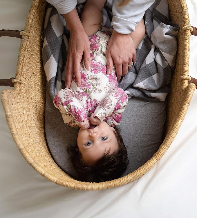 Bassinet Sheet, Infant Fitted BEESNUG Cover, 100% Organic Cotton, Soft Unisex Newborn Essentials for All Standard Oval or Rectangle Bassinet Bed Pads or Mattresses - 15 x 33 Inches