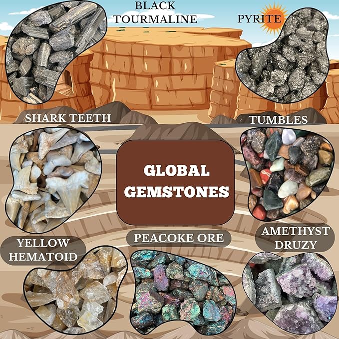 Gemstone Paydirt Geodes for Kids Break Open Science Kits for Kids Age 8-12 Shark Teeth Fossil Digging Kit for Educational Toys, Rock Collections for Mining Bucket Rock Collection