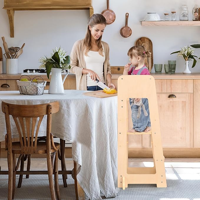 Standing Tower for Toddlers- Adjustable Height with 360° Safety Rail, Kids Step Stool with Safety Rail, Wooden Step Stool, Age 18 Months-6years