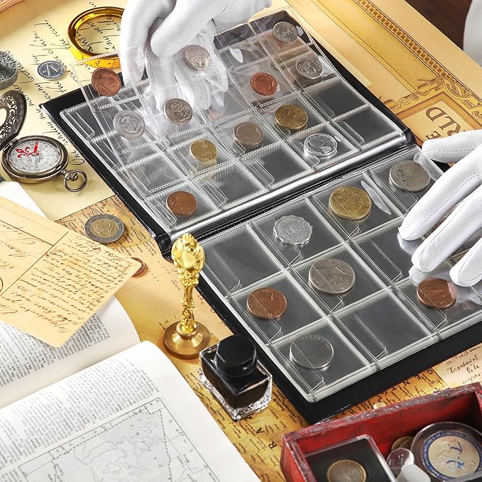 160 Pockets Coin Album - 10 Sheets Mixed Sizes Coin Holder 45x43/33x33 mm Collecting Grid for Pounds Pence Cents (Blue) CS48160BL