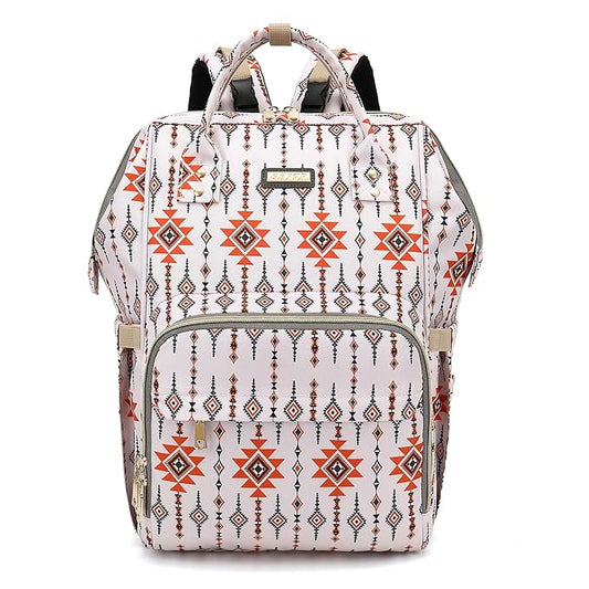 Diaper Bag Backpack, Diaper Bags for Baby Girls Boys, Baby Bags for Moms Dads, Nappy Changing Bag with Insulated Pockets,Multi-functional Waterproof Backpack with Stroller straps-Tribal Orange