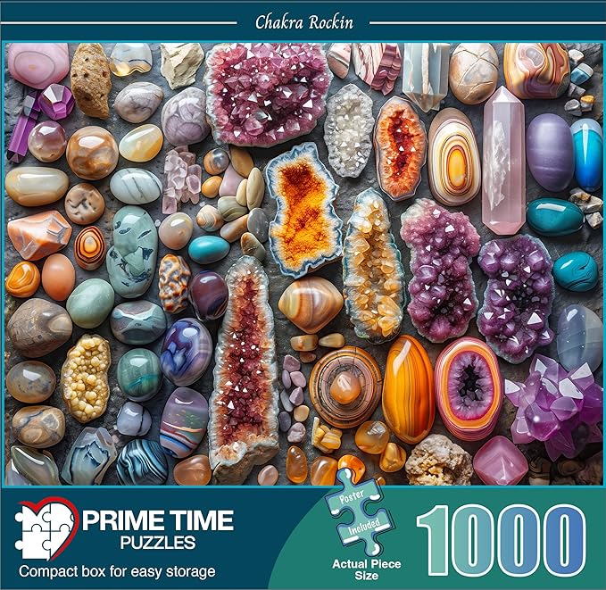 1000 Piece Rock Jigsaw Puzzle for Adults - Colorful Crystals and Healing Stones - Challenging Puzzle Perfect for Game Nights - Unique and Difficult - 20x27 inches (Chakra Rockin)