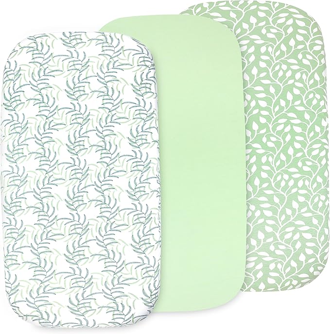 3-Pack Bedside Sleeper Bassinet Sheets | GOTS Certified Organic Jersey Cotton, Ultra Soft & Breathable | 33x20x4” Fitted Sheets for Baby Bassinet Mattress | Universal Fit for 17–21” x 29–33” Pads