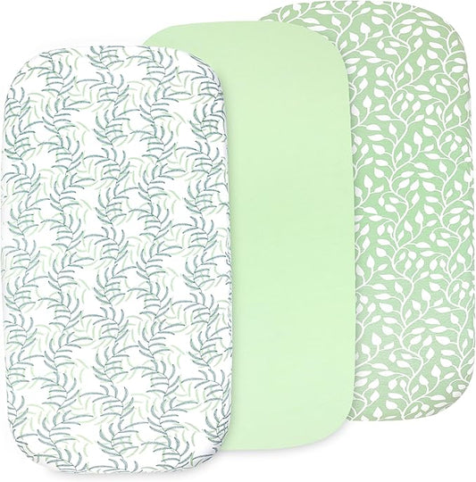 3-Pack Bedside Sleeper Bassinet Sheets | GOTS Certified Organic Jersey Cotton, Ultra Soft & Breathable | 33x20x4” Fitted Sheets for Baby Bassinet Mattress | Universal Fit for 17–21” x 29–33” Pads
