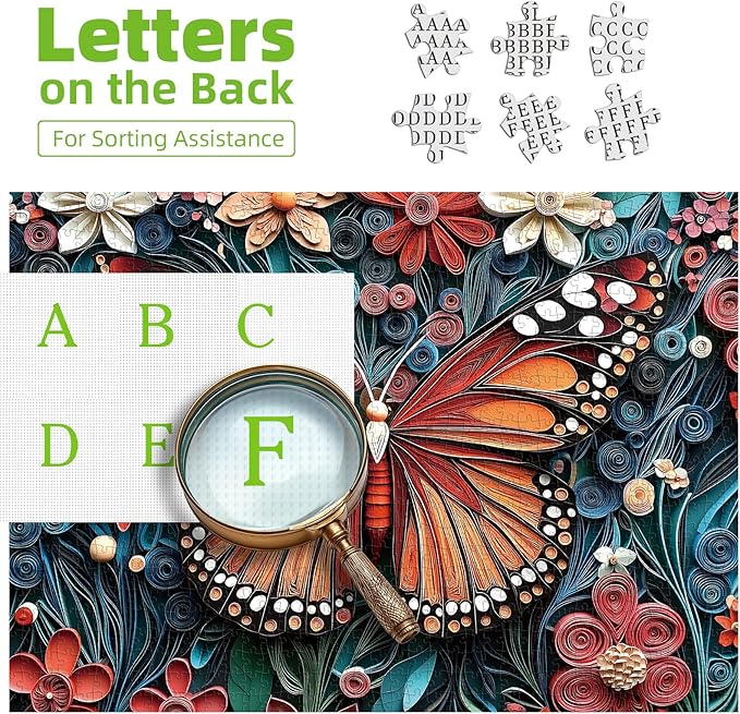 1000 Piece Puzzle for Adults - Butterfly & Flowers Paper Quilling Art Jigsaw Puzzles, Challenging Nature Scene, Family Game Night, Wall Art Decor (27.5x19.7 Inch)