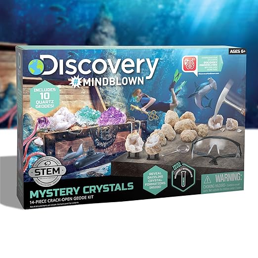 Discovery™ Crack-Open Geode Kit – Mystery Crystal STEM Science Set | 10 Natural Quartz Geodes | Kids Goggles, Magnifying Glass & Display Stands | Rock Dig Activity Toy| Educational Experiment Gift