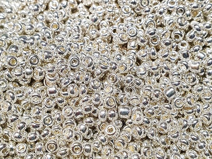Perlin Glass Seed Beads 4mm 6/0 Round Mini Small Pony Spacer Beads 1100pcs for Jewelry Making Earrings Bracelets Pendants Waist DIY Handmade Metallic Color Kit (Silver Shiny)