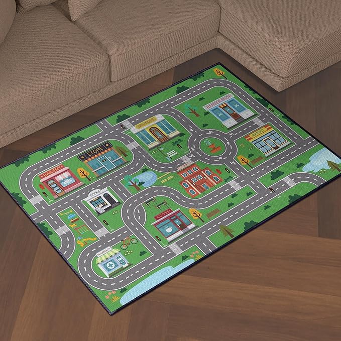 Play Rug for Playroom 59"x39" Car Mat Town City Road Map for Boys Bedroom Fun Car Play Area Carpet Non-Slip Washable