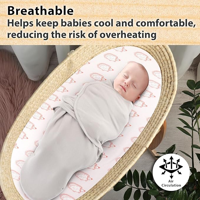 Bassinet Sheets Girl– 3-Pack Soft Fitted Bassinet Sheets, Organic Cotton, Breathable & Cozy, Fits 32x16x4 Inch Rectangle, Oval & Hourglass Mattresses