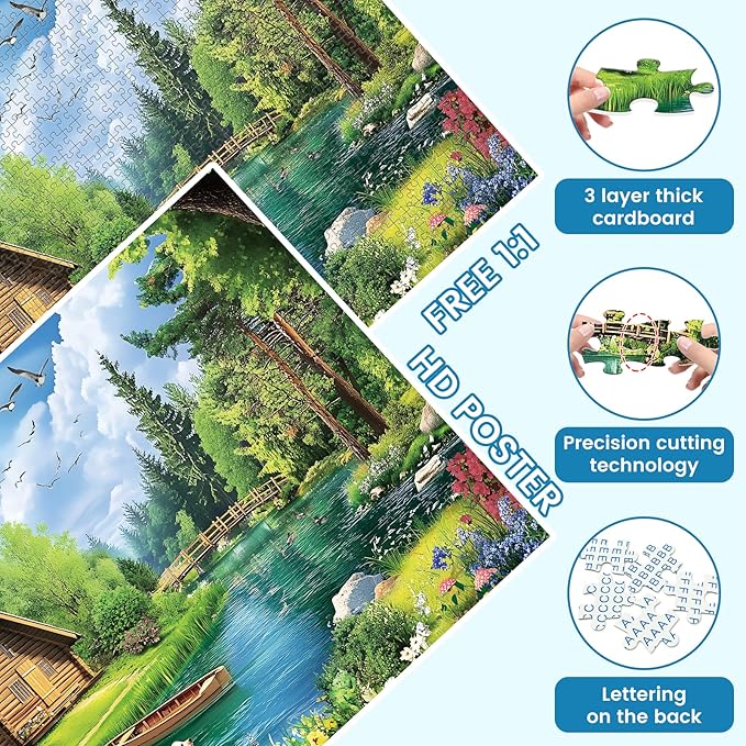 1000 Piece Puzzles for Adults, Spring and Summer Landscape Jigsaw Puzzle, Wooden House and Dog Jigsaw Puzzles 1000 Pieces, Challenging Game Home Decor Birthday Party Gift Toy for Adults Kids Seniors
