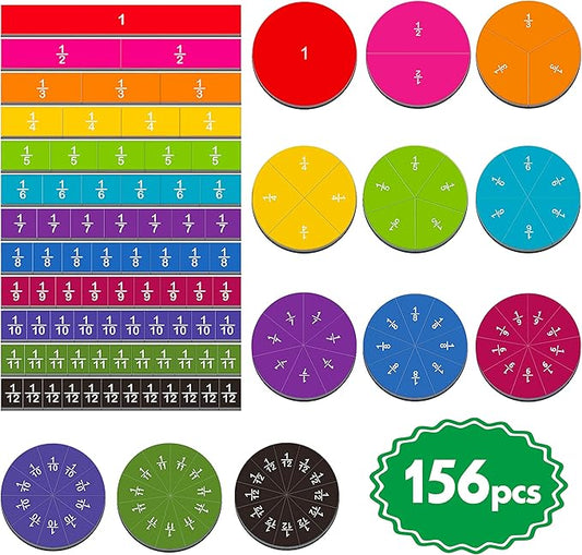 156 PCS Magnetic Fraction Tiles Circles, Educational Math Learning Manipulatives Set for Preschool Elementary School.