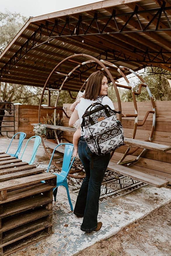 Wrangler Aztec Backpack Multifunction Baby Travel Bag with Changing Pad, Stroller Straps and Pacifier Case WG2204-91103BK