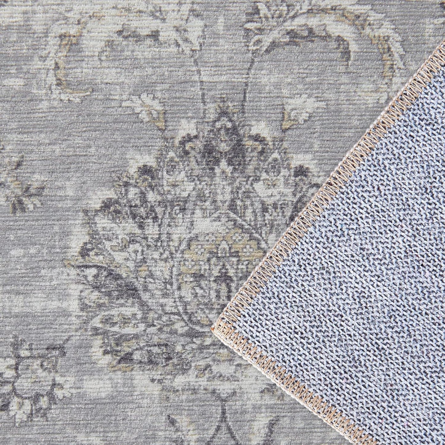 jinchan Hallway Runner Rug 3x8 Machine Washable Runner Rug Grey Vintage Floral Design Non-Slip Low Pile Ultra-Thin for Kitchen Laundry Room Bedroom Farmhouse (3‘x8',Grey)