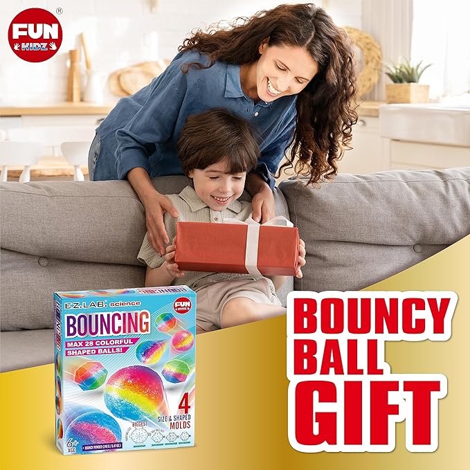 Big Bouncy Ball Kit for Kids, FunKidz DIY Ultimate Magic Bouncy Balls Making Kit Science Craft Projects Birthday Party Activities for Boys Girls Ages 6-12 Includes Tennis Size Ball Model and Powder