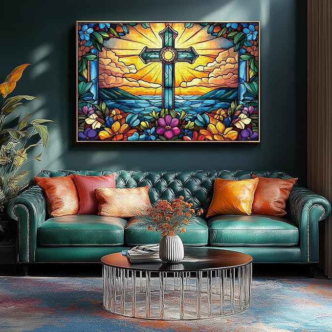 1000 Piece Stained Glass Cross Jigsaw Puzzle for Adults | Challenging & Colorful Cross Flower Pattern | Perfect for Game Nights & Gifts