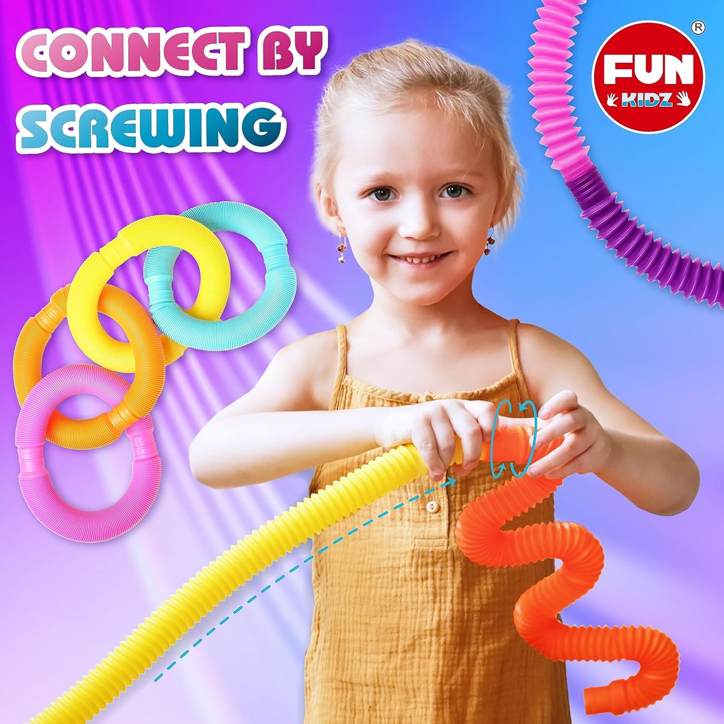 Jumbo & Mini Pop Tubes Toddler Fidget Toys, FunKidz 21Pack Expandable Stretchy Pipe Sensory Tubes, Stocking Stuffers for Kids Learning Gifts Playing Fun for All Ages