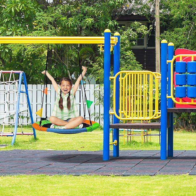 Sorbus 24" Saucer Tree Swing for Kids- 220lbs Outdoor Swing Fun- Tree Glider Therapy Swing-Durable Multi-Strand Adjustable Ropes Swing Seat- Trampoline Net Swing for Indoor/Outdoor, Accessory Included