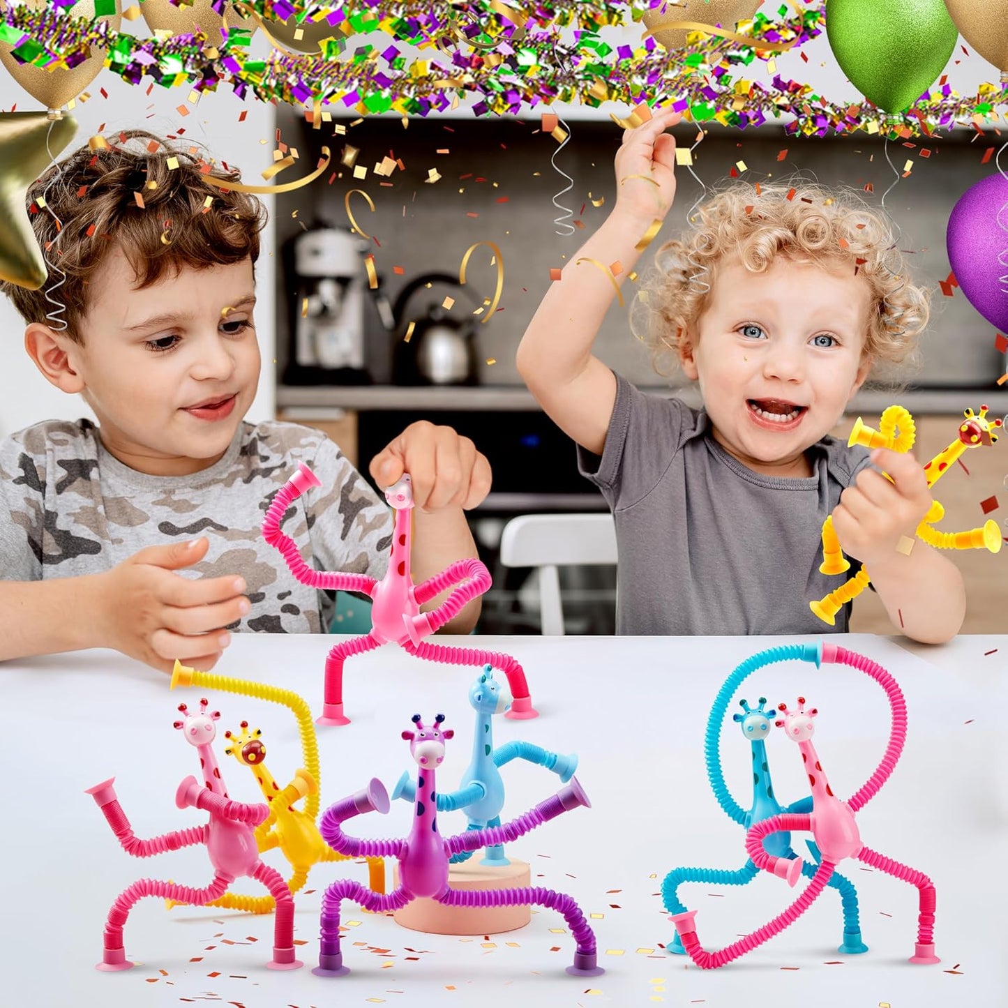 JOYIN Pop Tubes Giraffe Toys for Kids, 4 Pcs Sensory Toys for Year Old Ages 3 4 5 6 7 8 9 10 Fidget Toys Birthday Gift for Toddler Boys Girls Adults Travel Toys Stocking Stuffers Party Favors