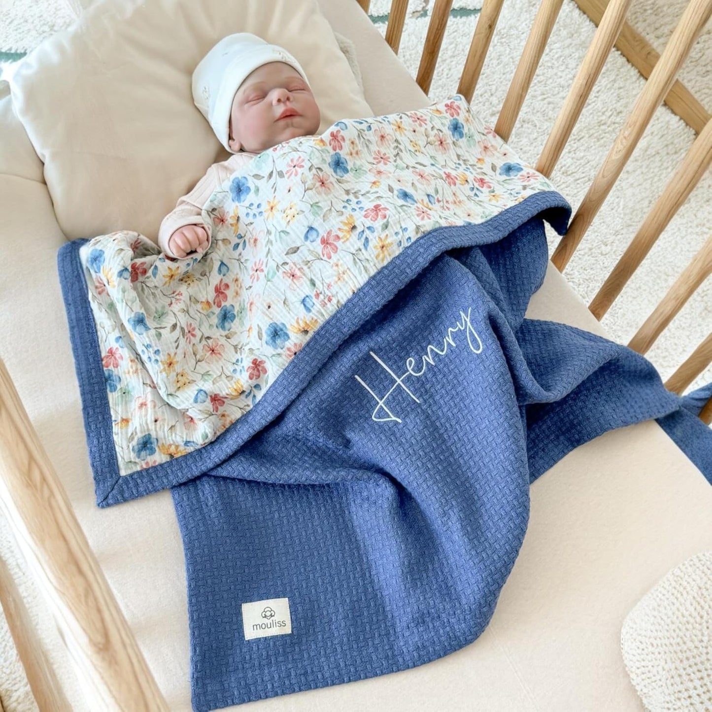 Personalized Baby Blanket with Name – Handmade 100% Organic Cotton Newborn Gift | Custom Knit Blanket for Boys, Girls, Kids & Baby Showers