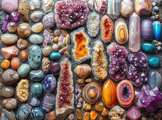 1000 Piece Rock Jigsaw Puzzle for Adults - Colorful Crystals and Healing Stones - Challenging Puzzle Perfect for Game Nights - Unique and Difficult - 20x27 inches (Chakra Rockin)
