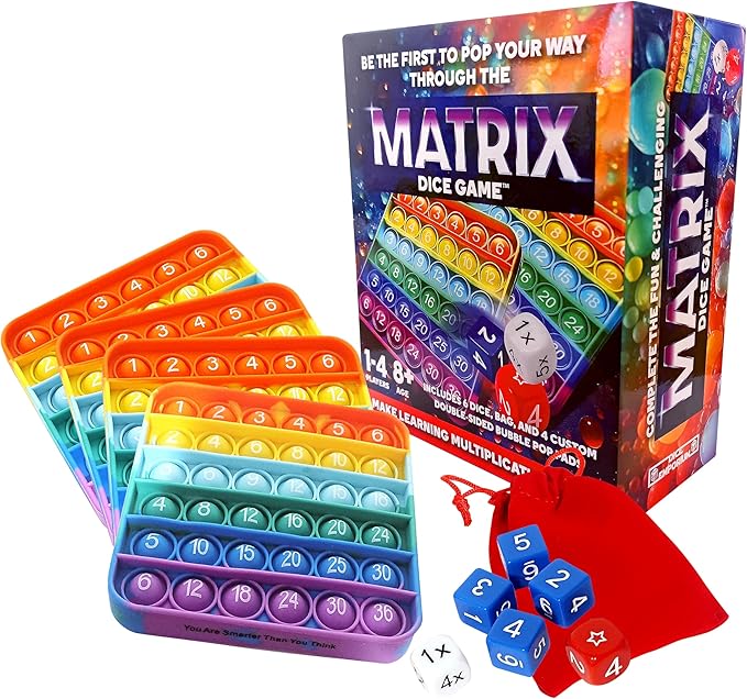 Matrix Dice Game – Pop-and-Play Bubble Pad Educational Math Dice Game – Fun Math Games for Kids 8–12, Teens, Adults, and Seniors – Ideal for Classrooms and Family Board Game Night for 2-4 Players