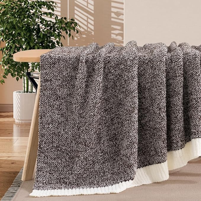 NEXHOME PRO Soft Throw Blankets for Couch, Reversible Warm Blankets Cozy Knit Blanket for Women, Fuzzy Plush Lightweight Throws for Sofa, Bed, Picnic, Coffee Brown, 50 x 60 inches
