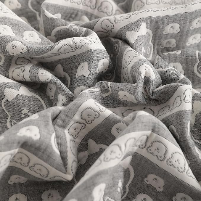 NTBAY 3 Layer Oversized Muslin Cotton Toddler Blanket, Jacquard Reversible Nursery Bed Blanket, Super Soft and Thermal for All Seasons, Baby Gift, 45"x60", Dark Grey Bear