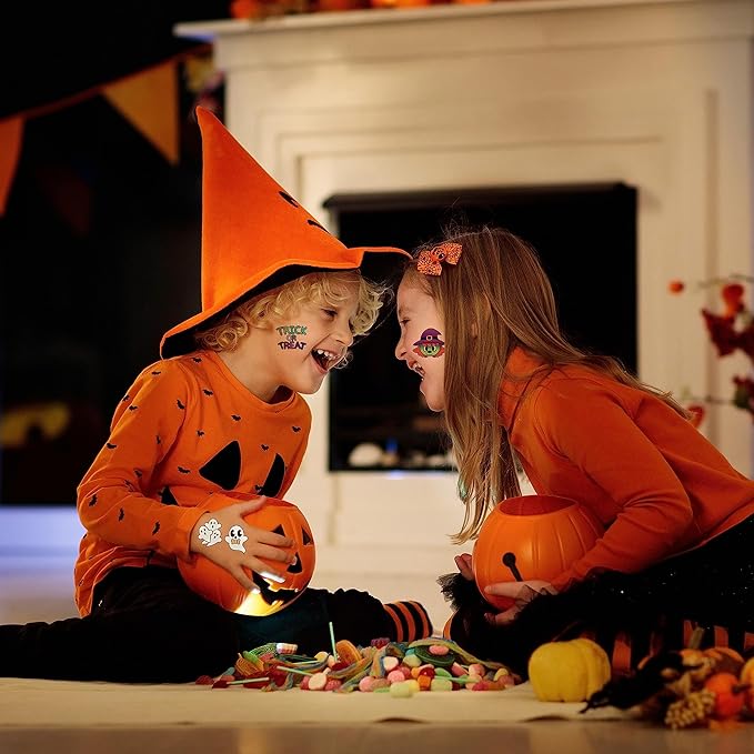 JOYIN 306 Pcs Halloween Glowing Temporary Tattoos for Kids, 42 Assorted Designs Bulk for Child Trick or Treat Game Gifts Halloween Party Favor Decorations Supplies Goodie Bags, Class Game Prizes