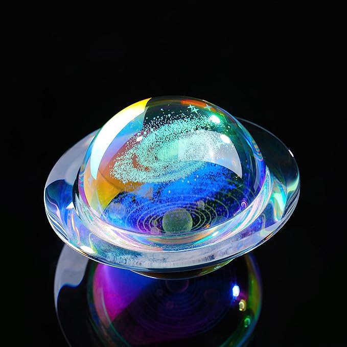 3d Solar System Model Galaxy Crystal Ball 80mm 3.15inch - Saturn Shape Outer Space Astronomy Gifts Room Decor Unique Gifts For Men Him Birthday Dad Physics Science Teacher Night Light Planet Lamp