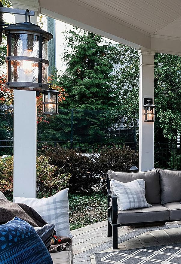 Hinkley Lakehouse 2680DZ Small Outdoor Wall Lantern - Coastal Style, Nautical Touches, Clear Seedy Glass - Aged Zinc + Driftwood Accents