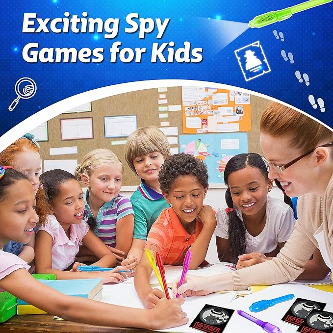 Joycover 24 PCS Invisible Ink Pen with UV Light for Kids, Spy Pens and Notebook，Birthday Party Favors for Kids 4-8, School Prize Goodie Bag Stuffers, UV Pen for Secret Message Escape Room