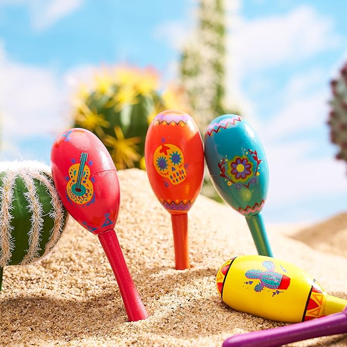 JOYIN 24 Pcs Cinco De Mayo Mini Wooden Maracas Musical Fun Party Favors for Birthday Party Favors, Mexican Fiesta Decorations, Luau Photo Props, Carnivals Event, Taco Tuesday