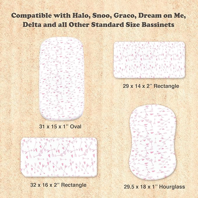 Bassinet Sheets Girl– 3-Pack Soft Fitted Bassinet Sheets, Organic Cotton, Breathable & Cozy, Fits 32x16x4 Inch Rectangle, Oval & Hourglass Mattresses (Pink Stars)