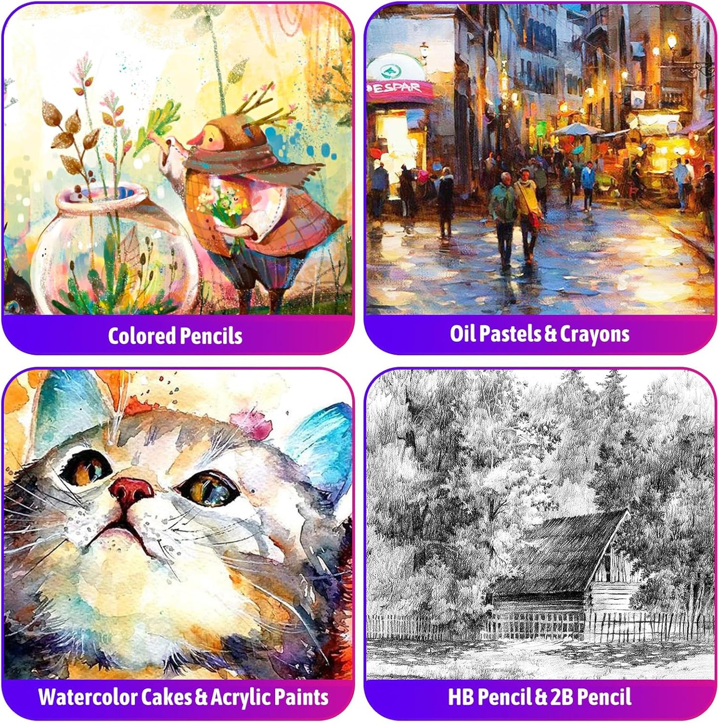 iBayam Art Set for Kids Teens Girls Boys Adult, 195-Pack Deluxe Artist Gift Box with 3 PCS Drawing Pads, A4 Canvases, Arts and Crafts Kits, Painting, Drawing & Art Supplies with 24 Color Acrylic Paint