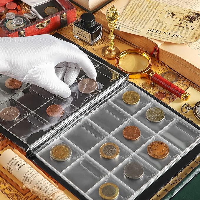 120 Pockets Coin Album - Coin Collecting Book with 10 Pages, 45x43 mm Grid Holder for Pounds Pence Cents Dollars Nickel (Green) CS48120GR