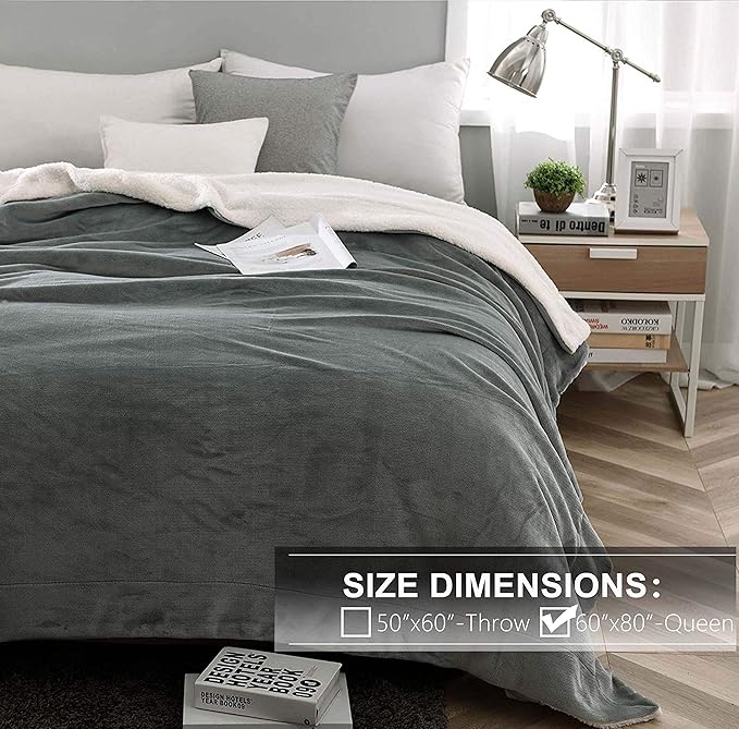 NANPIPER Sherpa Blanket Twin Thick Warm Blankets for Winter Bed Super Soft Fuzzy Flannel Fleece/Wool Like Reversible Velvet Plush Fabric(Light Grey Twin Size 60"x80")