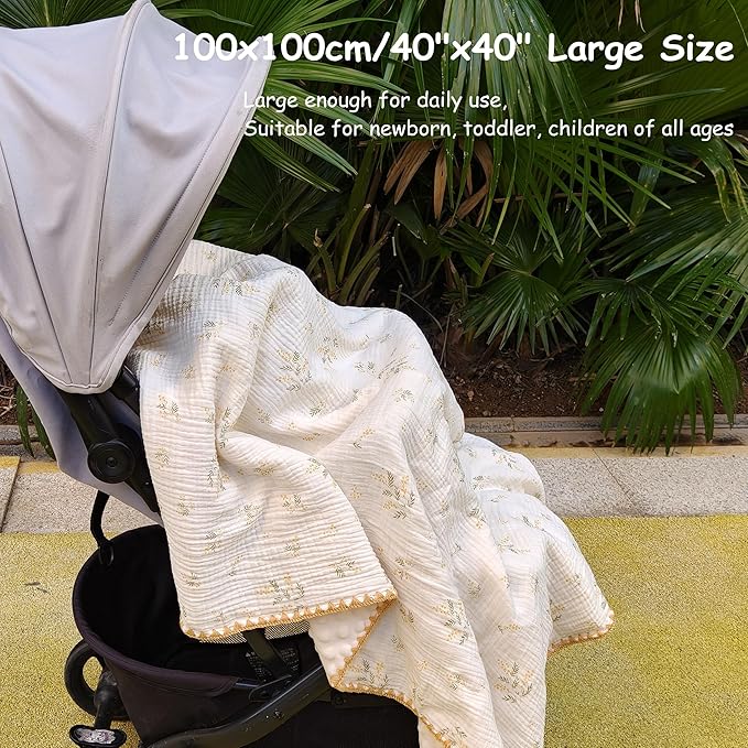 Baby Muslin Thick Blanket Double Layer Soft Neutral Receiving Blanket Crib Bedding 40x40 inch Throw Blanket 40"x40"