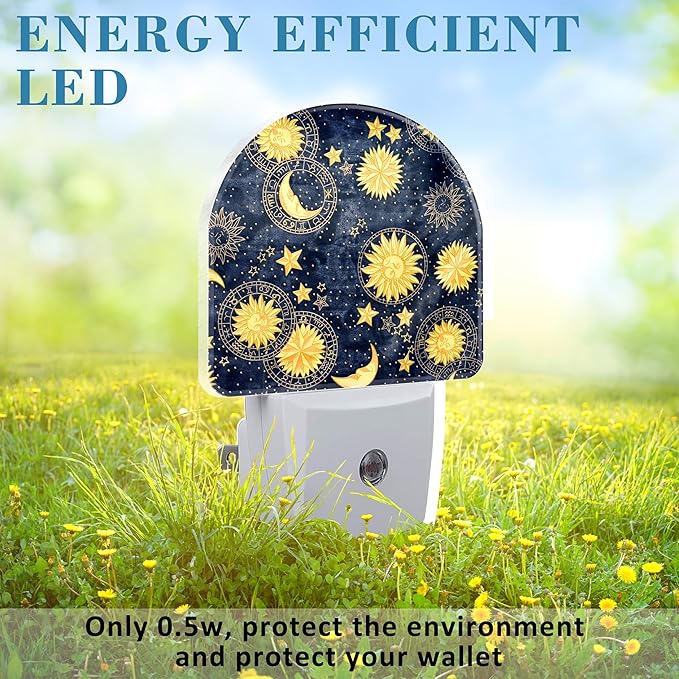 Night Light for Kids Girls Boys, Retro Divination Sun and Moon LED Night Light Plug into Wall with Dusk to Dawn Sensor for Room Decor, Hallway, Kitchen, Bathroom, Nursery, Stairs