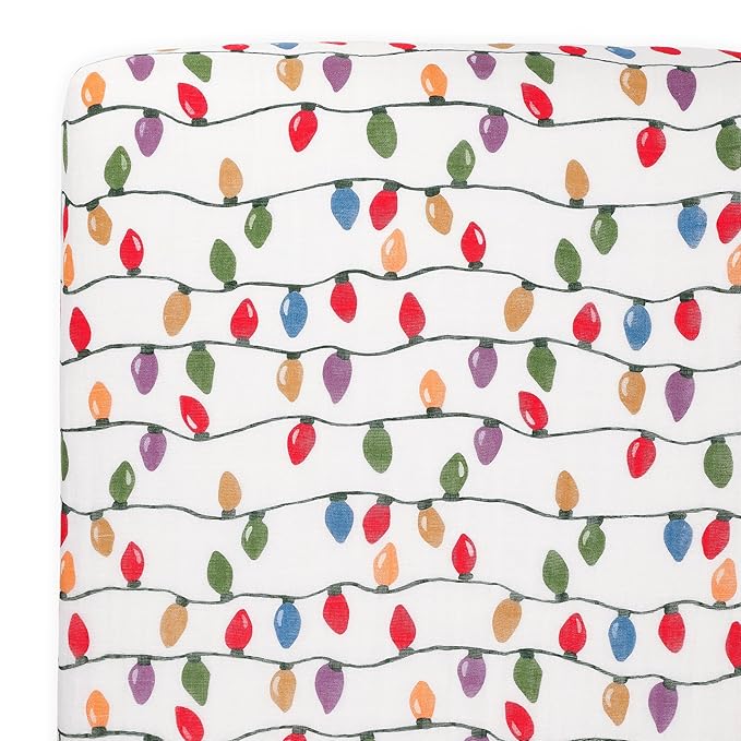 Little Unicorn Fitted Crib Sheet | 100% Cotton Muslin | Super Soft | Sized for Standard Baby Crib & Toddler Mattress | Machine Washable | 52” x 28” x 6” (Christmas Bulbs)