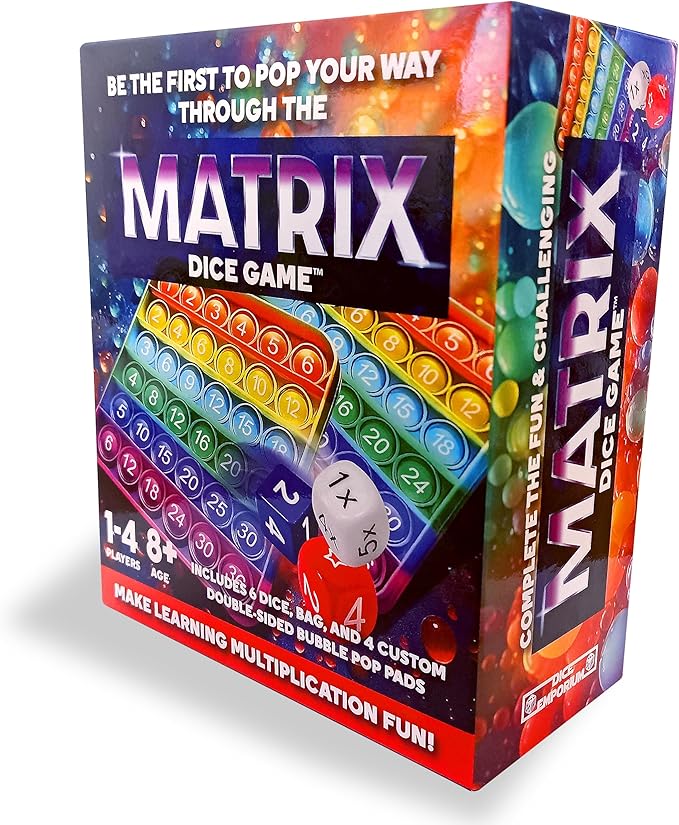 Matrix Dice Game – Pop-and-Play Bubble Pad Educational Math Dice Game – Fun Math Games for Kids 8–12, Teens, Adults, and Seniors – Ideal for Classrooms and Family Board Game Night for 2-4 Players